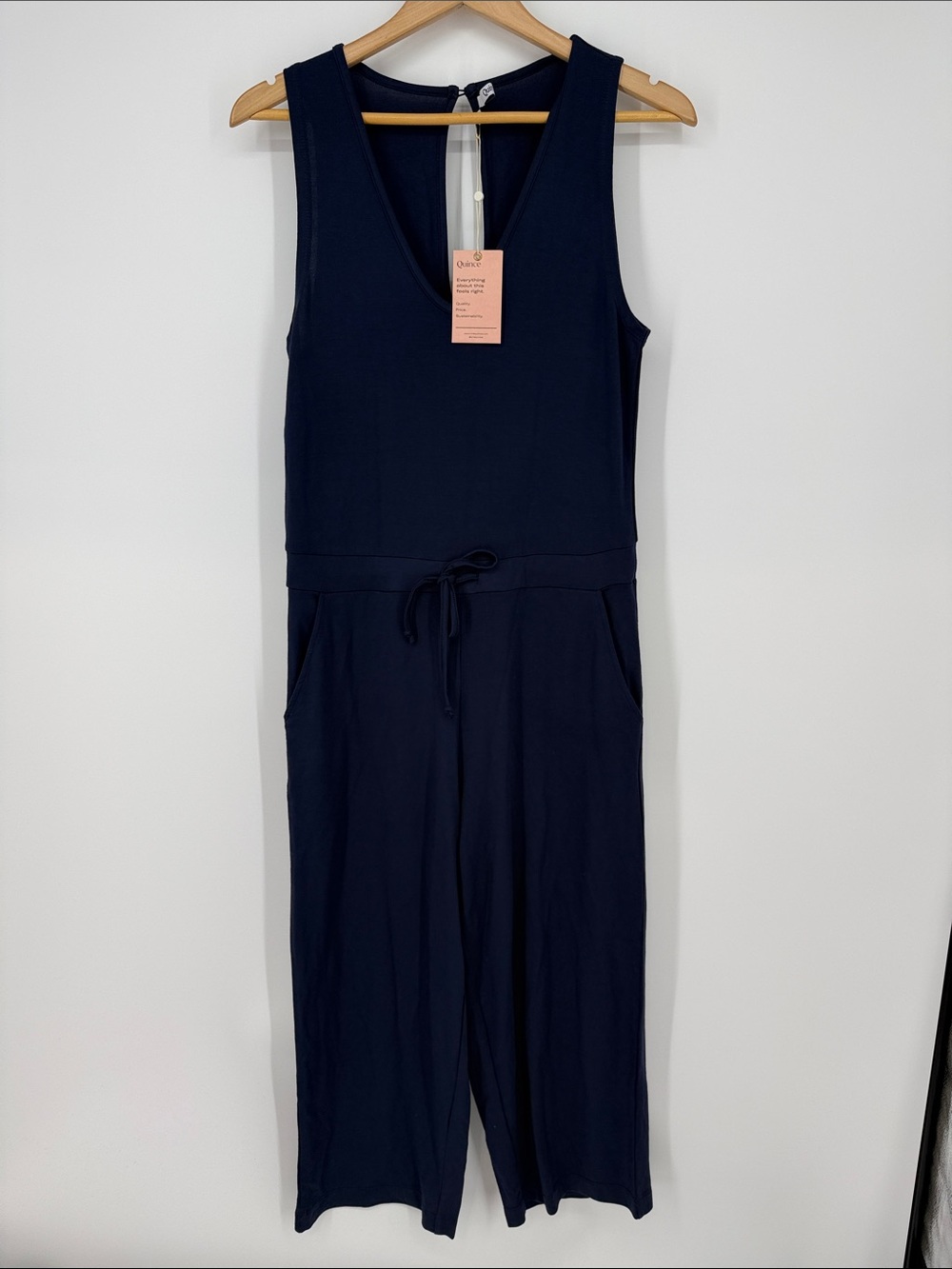 Quince Sleeveless Navy Jumpsuit with Drawstring Waist NWT